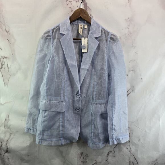 Anthropologie Blazer Womens Medium Blue Periwinkle Sheer Formal Jacket Dolan - Picture 12 of 13